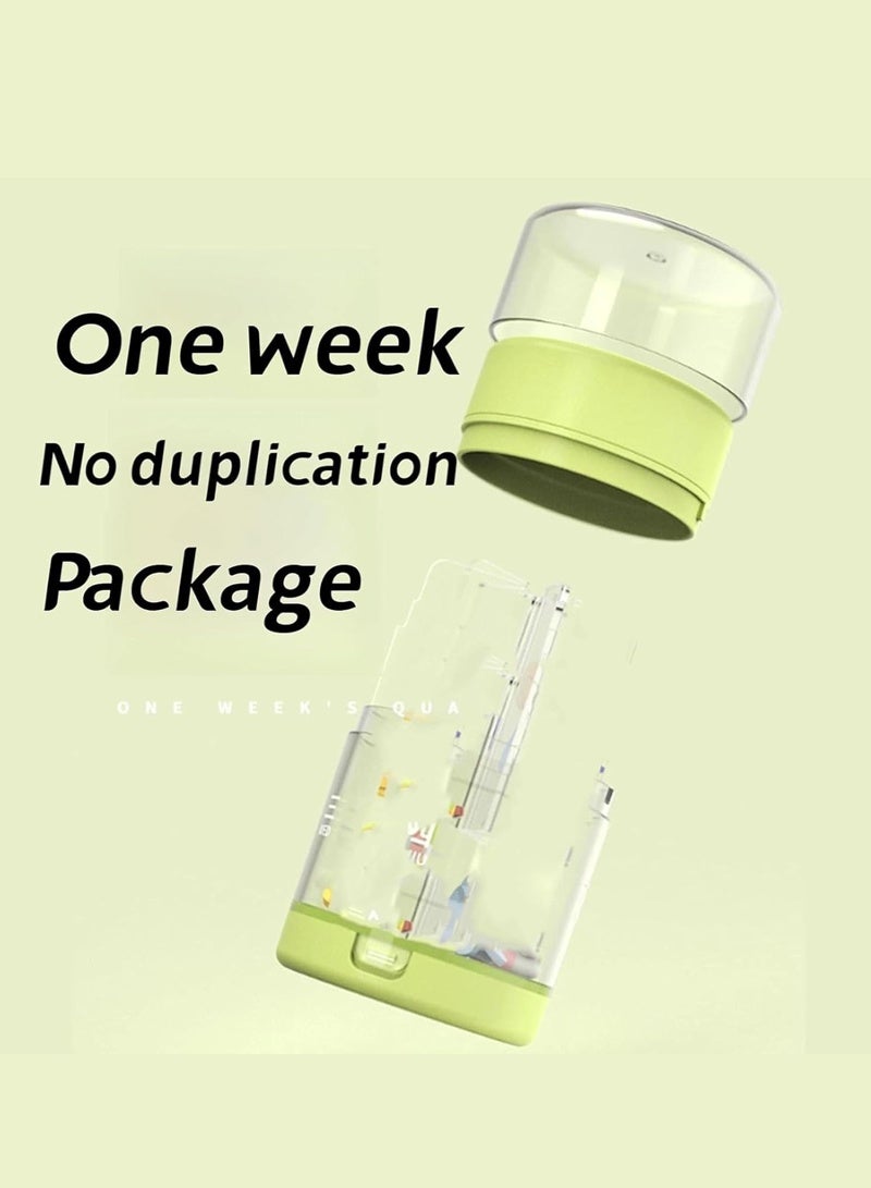 لبونير زجاجة كبيرة لتنظيم المكملات الغذائية الأسبوعية، تتسع لكمية كبيرة من الفيتامينات لمدة أسبوع واحد، مزودة بفتحات واسعة ومصممة لمنع الاختلاط، سهلة الاستخدام، مزودة بقاطع أدوية، لون أخضر - Image 2