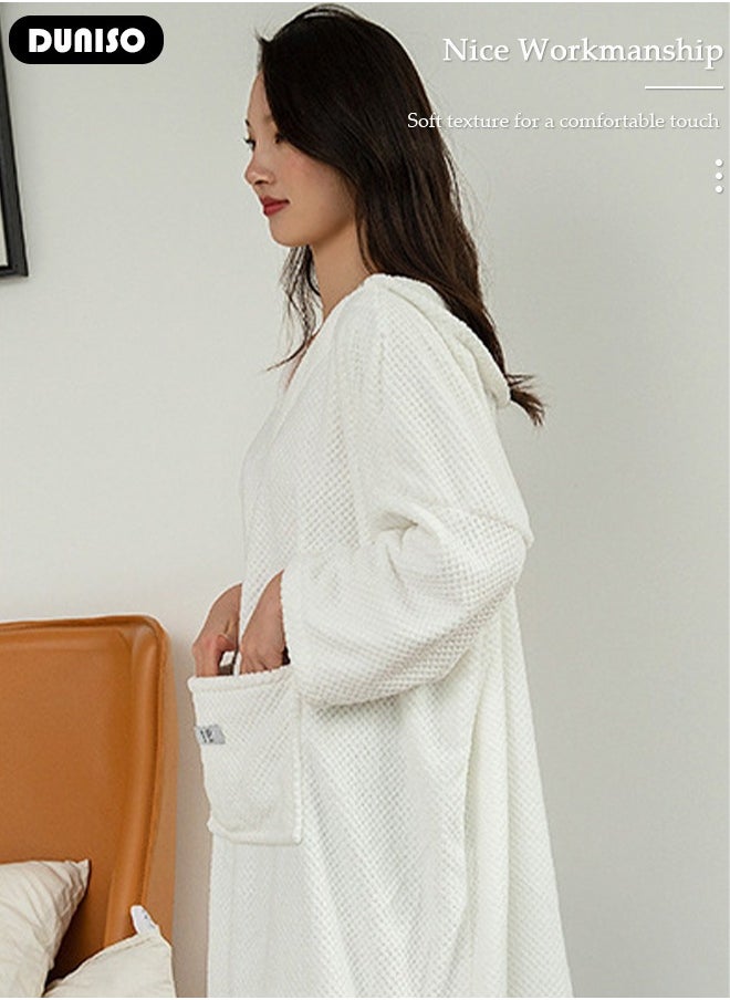 DUNISO Women's Bathrobe Towel, Hooded Shower Wrap Towel, Dress Bathrobe Waffle Spa Towel Robes, with Hood Quick Dry Lightweight Cover Up, for Spa, Bath and Gym Towel  - Image 2