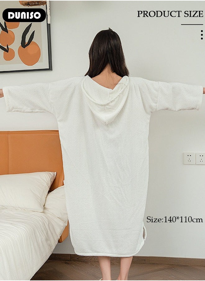 DUNISO Women's Bathrobe Towel, Hooded Shower Wrap Towel, Dress Bathrobe Waffle Spa Towel Robes, with Hood Quick Dry Lightweight Cover Up, for Spa, Bath and Gym Towel  - Image 4