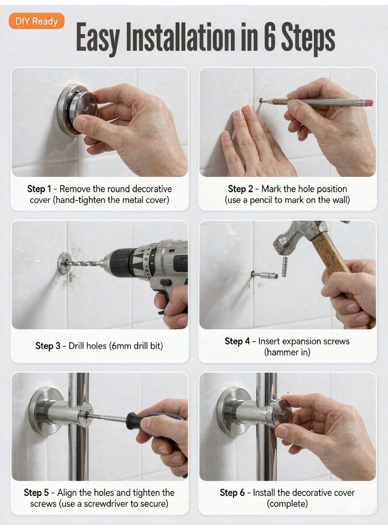 FENLIYA 304 Stainless Steel Bathroom Safety Grab Bar – Anti-Slip Wall-Mounted Handrail for Elderly, Disabled & Pregnant Women, Dual-Purpose Towel Bar & Shower Support, Easy 6-Step Installation with Expansion Screws - Image 2