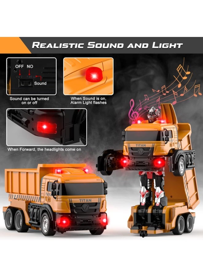 TIGER Transform Remote Control Dump Truck Toy with Movable Dump Bed, Lights and Sound, RC Construction Truck Transformer Toy for Kids Aged 4–8 Years - Image 4