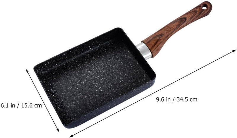 Japanese Square Tamagoyaki Pan Nonstick Skillet Medium Size with Wood Handle, Machinestone Coating Omelette Frying Pan for Induction Cooktops and Household Cooking Random Color - Image 2