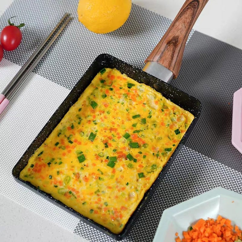 Japanese Square Tamagoyaki Pan Nonstick Skillet Medium Size with Wood Handle, Machinestone Coating Omelette Frying Pan for Induction Cooktops and Household Cooking Random Color - Image 5