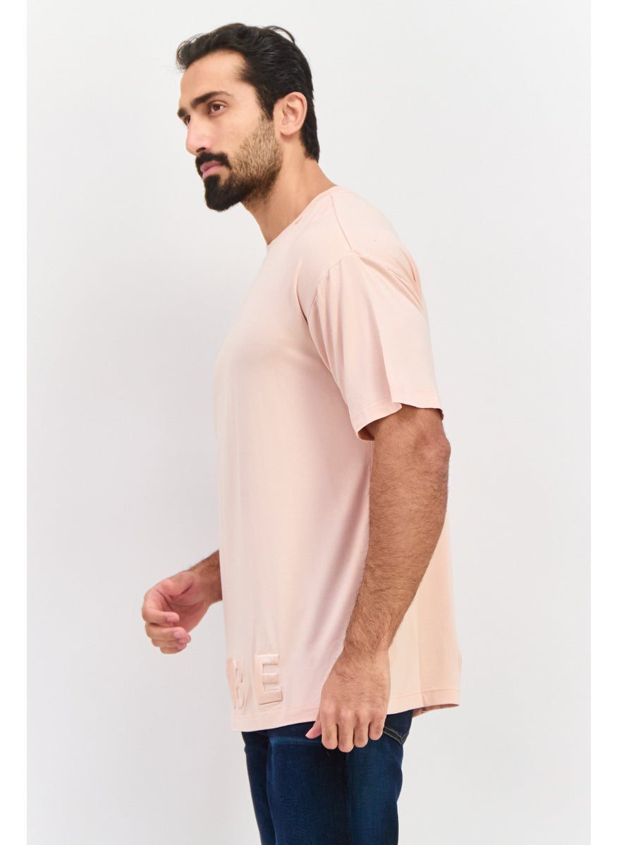 TRIBE OF 6 - Men Crew Neck Short Sleeve Embroidered Logo T-shirt, Pink - Image 1