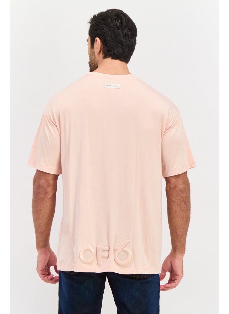TRIBE OF 6 - Men Crew Neck Short Sleeve Embroidered Logo T-shirt, Pink - Image 1