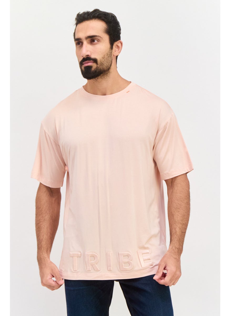 TRIBE OF 6 - Men Crew Neck Short Sleeve Embroidered Logo T-shirt, Pink - Image 1