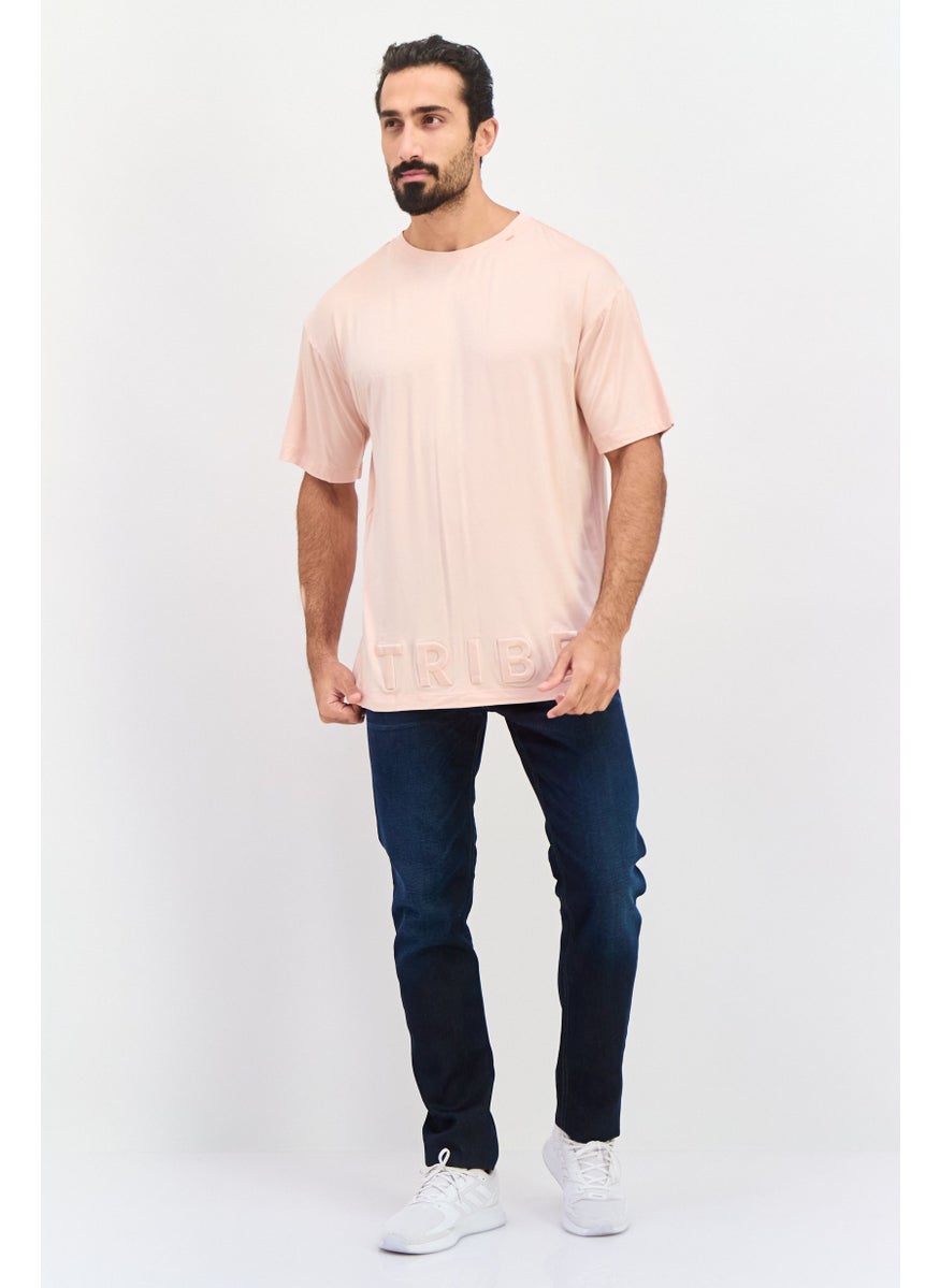 TRIBE OF 6 - Men Crew Neck Short Sleeve Embroidered Logo T-shirt, Pink - Image 1