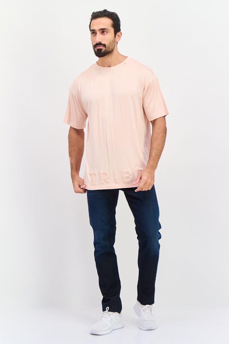TRIBE OF 6 Men Crew Neck Short Sleeve Embroidered Logo T-shirt, Pink - Image 4