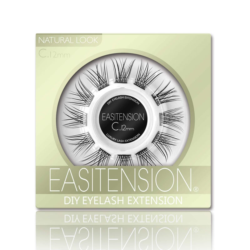DIY Eyelash Extension Glue Bonded Band Individual Lash 12 Clusters Natural Lashes Set Home Eyelash Extension C curl Lashes Pack 12MMNatural