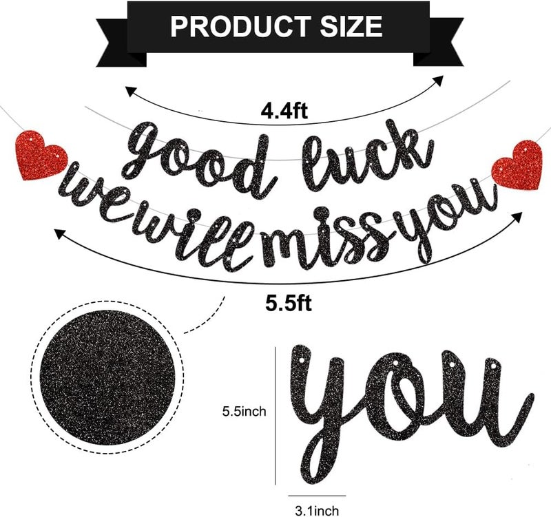 BEISHIDA لافتة بيشيدا السوداء حظ سعيد سنفتقدك لافتة مزينة لحفلة التقاعد زينة وداع حفلة تخرج لوازم حفلات بدون تجميع - Image 3