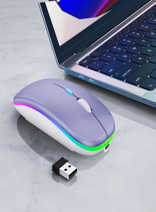 WREANU Wireless Bluetooth Mouse Rechargeable LED Silent Slim Laptop Mouse Portable(Bluetooth5.2 and 2.4GHz USB Receiver)Dual Mode Computer Mouse for Laptop/iPad Tablet/Apple Computer/MacBook (Purple) - Image 3