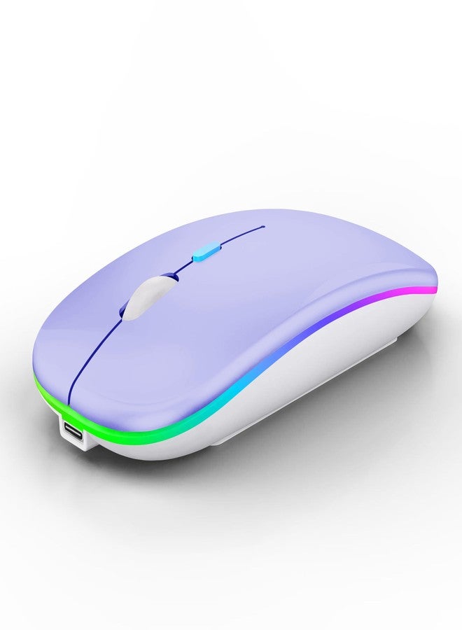 WREANU Wireless Bluetooth Mouse Rechargeable LED Silent Slim Laptop Mouse Portable(Bluetooth5.2 and 2.4GHz USB Receiver)Dual Mode Computer Mouse for Laptop/iPad Tablet/Apple Computer/MacBook (Purple) - Image 1