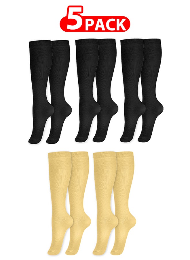 VITION 5 Packs Men and Women's Compression Socks 15-20 mmHg Moderate Pressure Medical Quality Support Best Comfort Fit Moisture Wicking Circulation Travel Black/Grey XXL - Image 1