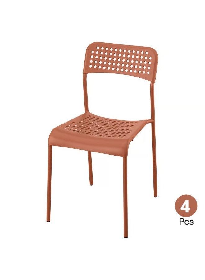 حدد المحور طقم كراسي طعام من 4 قطع، قابلة للتكديس، خفيفة الوزن، سعة 110 كجم، مصنوعة من الفولاذ/البلاستيك، لون أحمر-بني - Image 3