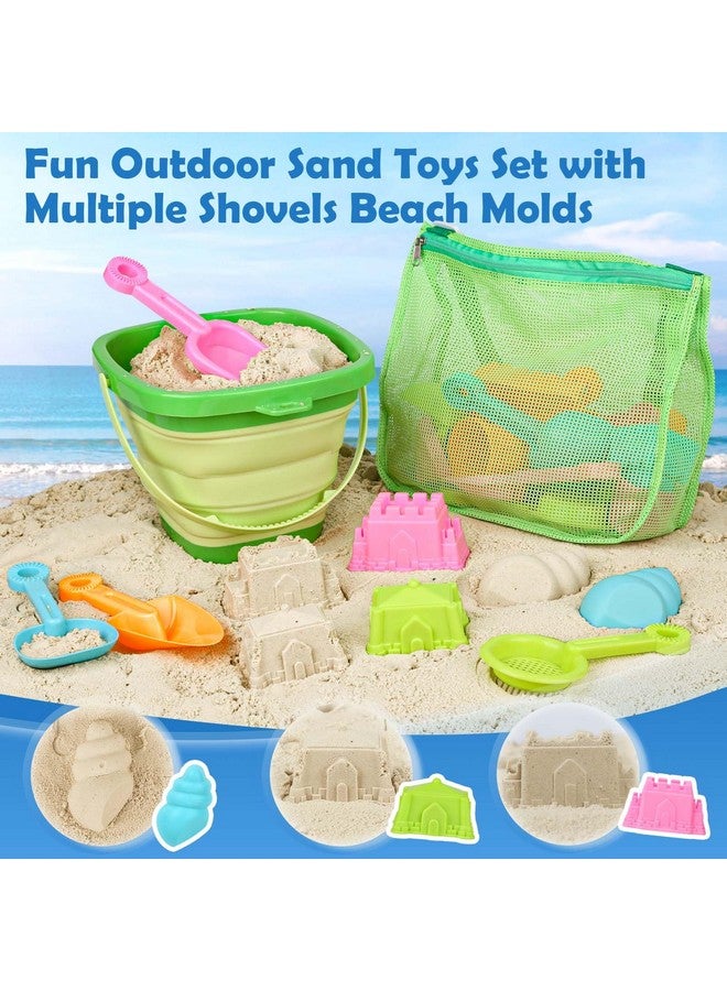 Dreamon Beach Toys for Kids 3-10, Collapsible Sand Toys Include 3 Pack Foldable Buckets with Mesh Bag, 24 PCS Beach Mold and Shovels Molds, Travel Sandbox Beach Toys for Toddler - Image 5