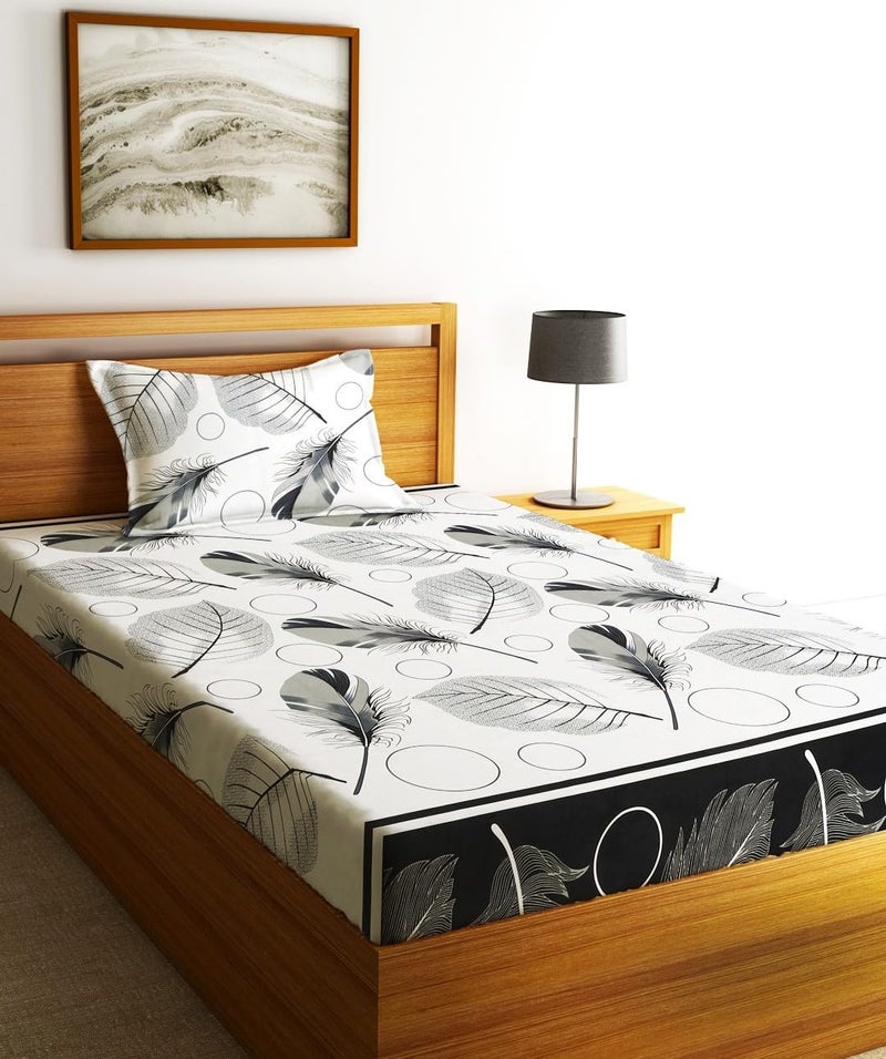 Fashion String 144 TC Microfibre Leaf Print Single Bedsheet with 1 Pillow Cover - Image 1