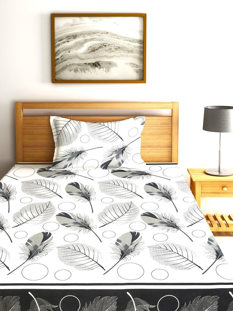Fashion String 144 TC Microfibre Leaf Print Single Bedsheet with 1 Pillow Cover - Image 2