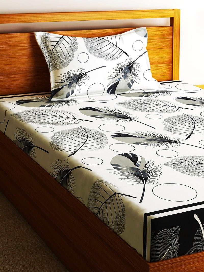 Fashion String 144 TC Microfibre Leaf Print Single Bedsheet with 1 Pillow Cover - Image 3