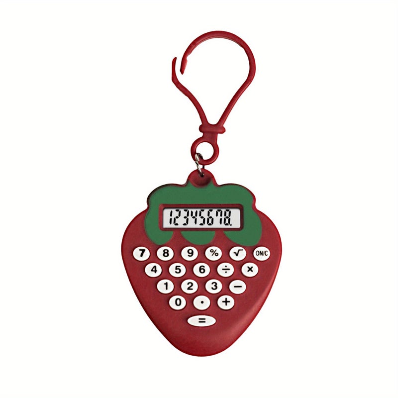 Light Brown Strawberry Shaped Keychain Calculator Mini 12 Digit Display - Image 1