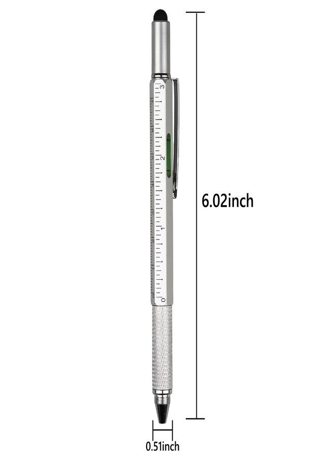 DUNBONG Metal Multi tool Pen 6-in-1 Stylus Pen - With Screwdriver, Ballpoint Pen Black ink, Stylus pen, Level and Ruler, 1-Count (Silver) - Image 2
