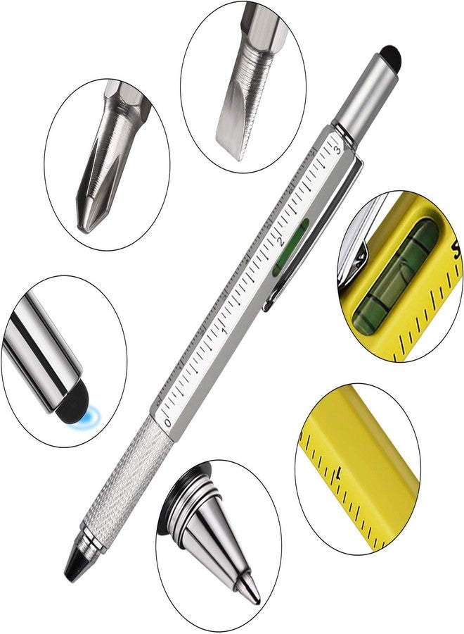 DUNBONG Metal Multi tool Pen 6-in-1 Stylus Pen - With Screwdriver, Ballpoint Pen Black ink, Stylus pen, Level and Ruler, 1-Count (Silver) - Image 3