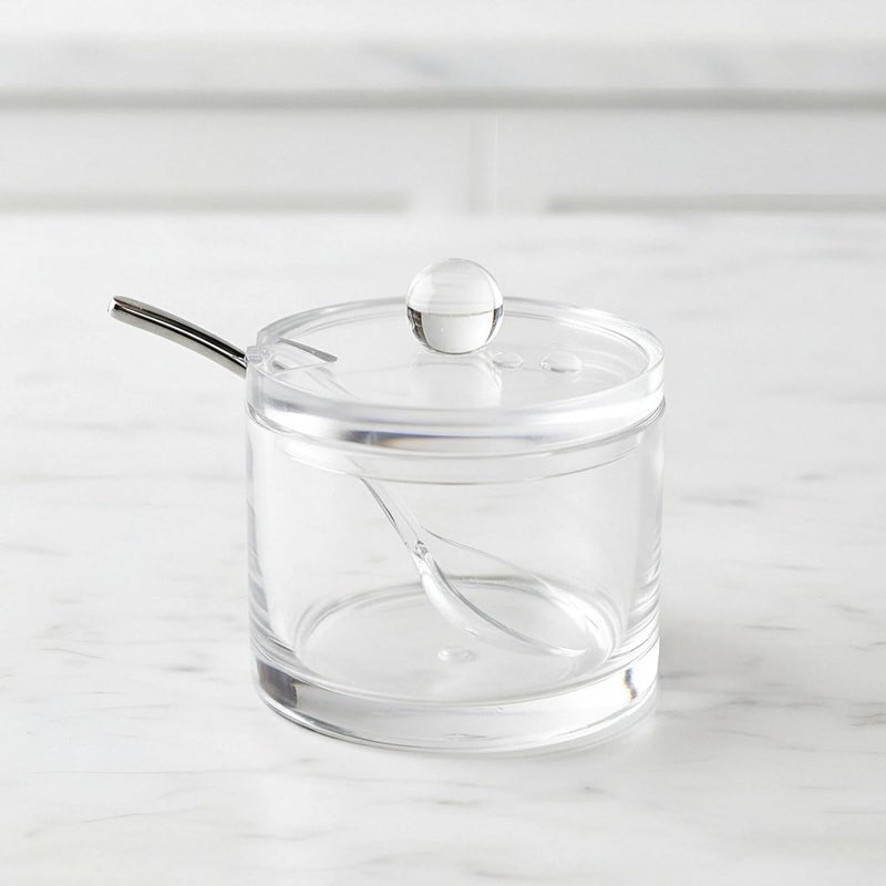 J&M DESIGN Clear Acrylic Sugar Bowl With Lid And Spoon For Coffee, Cereal Bowls, Tea, Countertop Canisters & Baking - 8 oz Container Jar Dispenser Holder - Dishwasher Safe - Image 3
