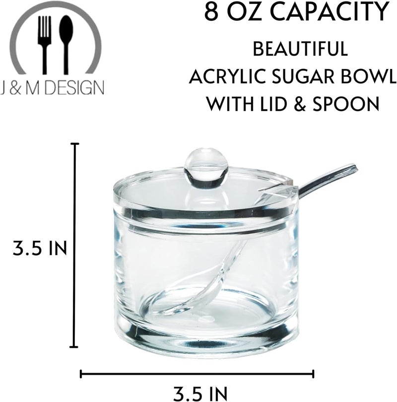 J&M DESIGN Clear Acrylic Sugar Bowl With Lid And Spoon For Coffee, Cereal Bowls, Tea, Countertop Canisters & Baking - 8 oz Container Jar Dispenser Holder - Dishwasher Safe - Image 4