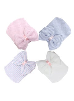 Generic Newborn Infant Baby Hospital Hat Cap with Bow Knot Nursery Beanie Soft Cute, Blue, White, Pink 4 Pack, First Knit Caps for Girls Boys  - Image 2
