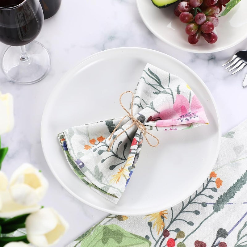 Maxcheck 24 Pcs Reusable Cotton Cloth Napkins 16 x 16 Inch Floral Flower Washable Cocktail Dinner Napkins for Family Dining Wedding Party Table DecorationFresh Flower - Image 5