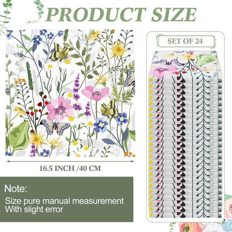 Maxcheck 24 Pcs Reusable Cotton Cloth Napkins 16 x 16 Inch Floral Flower Washable Cocktail Dinner Napkins for Family Dining Wedding Party Table DecorationFresh Flower - Image 2