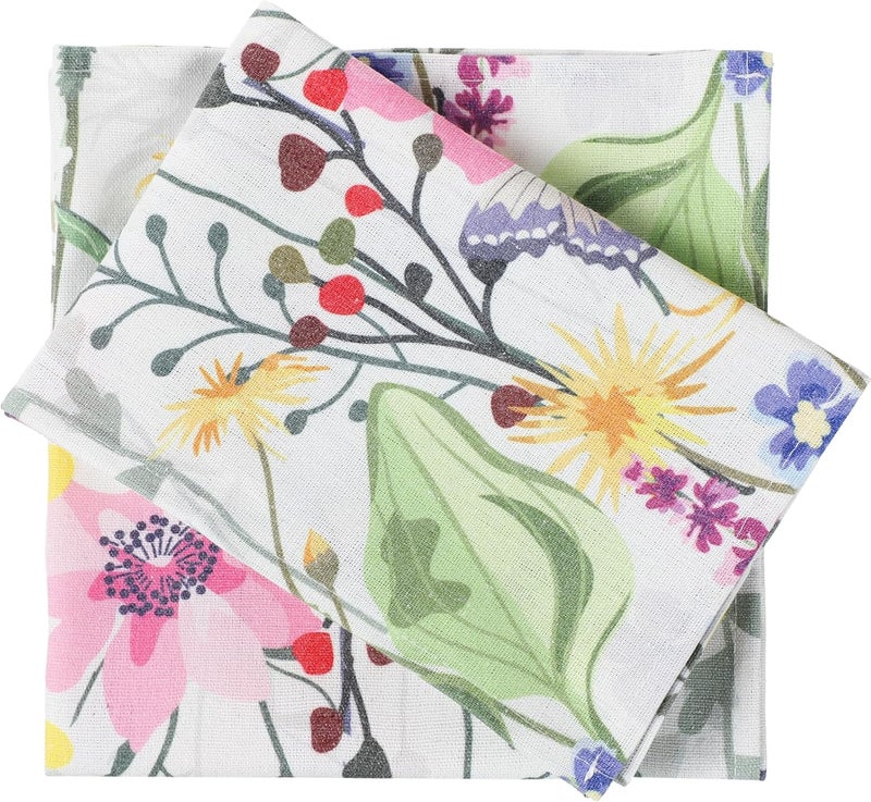 Maxcheck 24 Pcs Reusable Cotton Cloth Napkins 16 x 16 Inch Floral Flower Washable Cocktail Dinner Napkins for Family Dining Wedding Party Table DecorationFresh Flower - Image 4