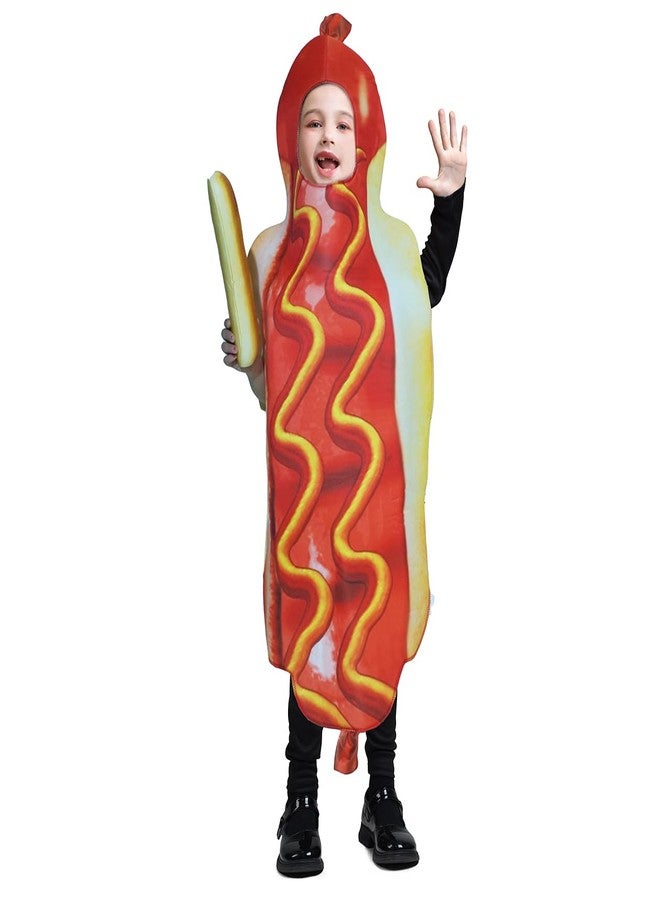 DSplay Unisex Kids Hot Dog Costume Funny Food Hotdog Costume Boys Girls Halloween Costumes (8-14 Years Old) Multicolored - Image 3