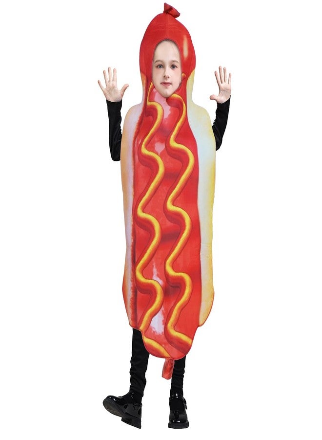 DSplay Unisex Kids Hot Dog Costume Funny Food Hotdog Costume Boys Girls Halloween Costumes (8-14 Years Old) Multicolored - Image 2