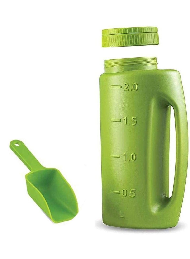 2L Hand Held Spreader,Salt Spreader Plastic Garden Container With Scoop,Adjustable Opening Sizes,Seed Spreader Bottle for Seed, Fertiliser, Salt to Deice or Any Size Granule Complete - Image 1