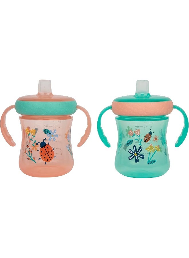 The First Years - Soft Spout Sippy Cup - Toddler Trainer Cup for 6+ Months -with Handles and Leak Proof Lid - 7 Oz - Floral Ladybug Print - 2 Count - Image 1