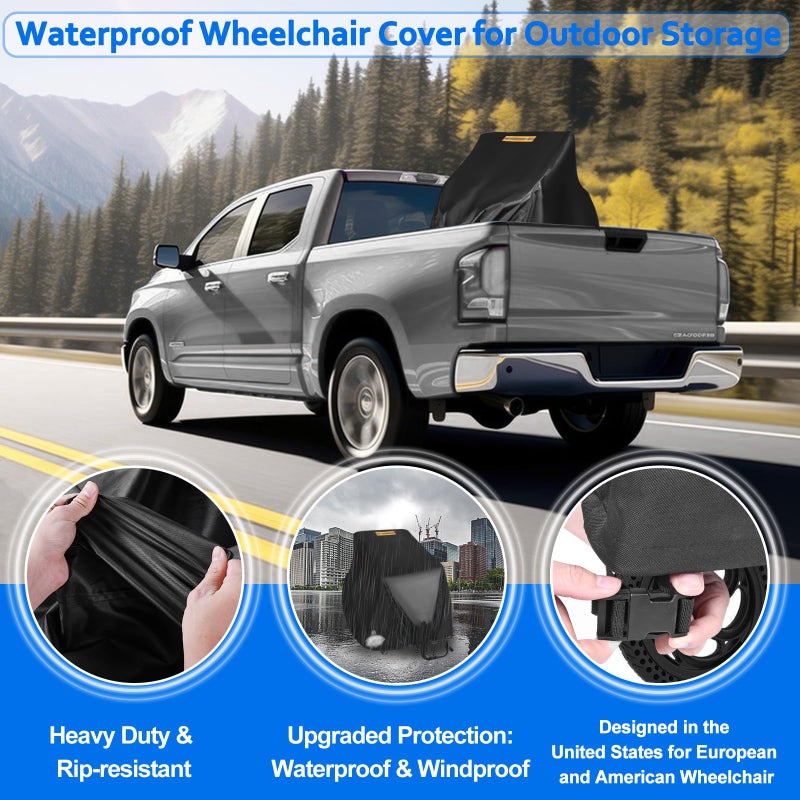 GRABADO Electric Wheelchairs Cover Waterproof 420D Heavy Duty Wheelchair Cover With Air Vent Waterproof Strip Reflective Handle Outdoor Protective Cover For Travel & Shower Power Wheelchair Mobility Scooter - Image 5
