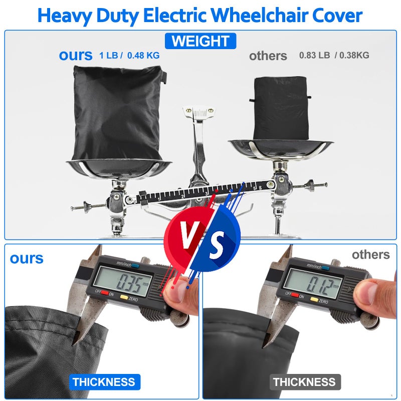 GRABADO Electric Wheelchairs Cover Waterproof 420D Heavy Duty Wheelchair Cover With Air Vent Waterproof Strip Reflective Handle Outdoor Protective Cover For Travel & Shower Power Wheelchair Mobility Scooter - Image 2