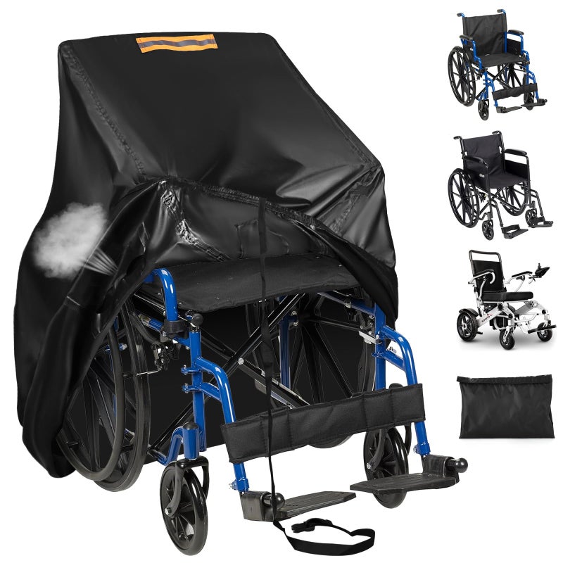 GRABADO Electric Wheelchairs Cover Waterproof 420D Heavy Duty Wheelchair Cover With Air Vent Waterproof Strip Reflective Handle Outdoor Protective Cover For Travel & Shower Power Wheelchair Mobility Scooter - Image 1