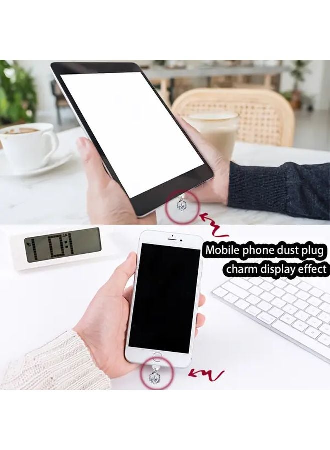 Shiny Round Zirconia Phone Dust Plug with Lanyard for iPhone 6 to 14 Pro Max - Image 5