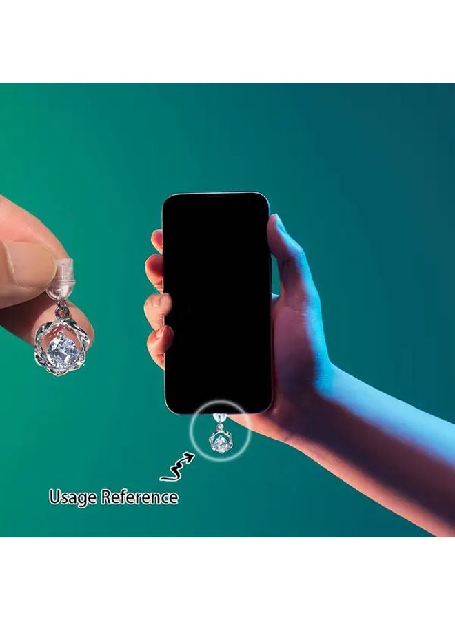 Shiny Round Zirconia Phone Dust Plug with Lanyard for iPhone 6 to 14 Pro Max - Image 4