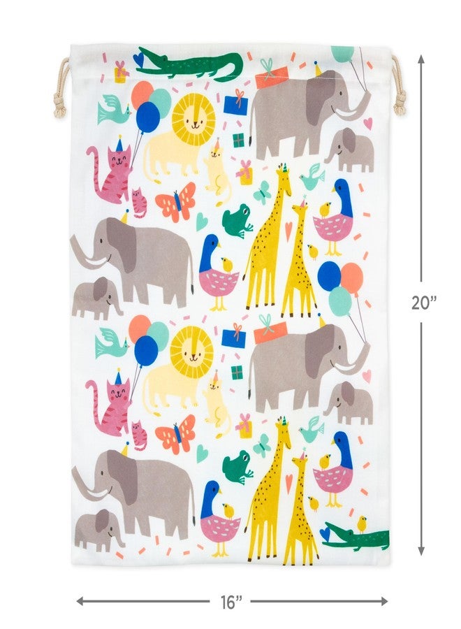Hallmark 19" Large Canvas Drawstring Bag (Zoo Animals) Reusable Gift Bag for Baby Showers, Gender Reveal Parties, Kids Birthdays - Image 3