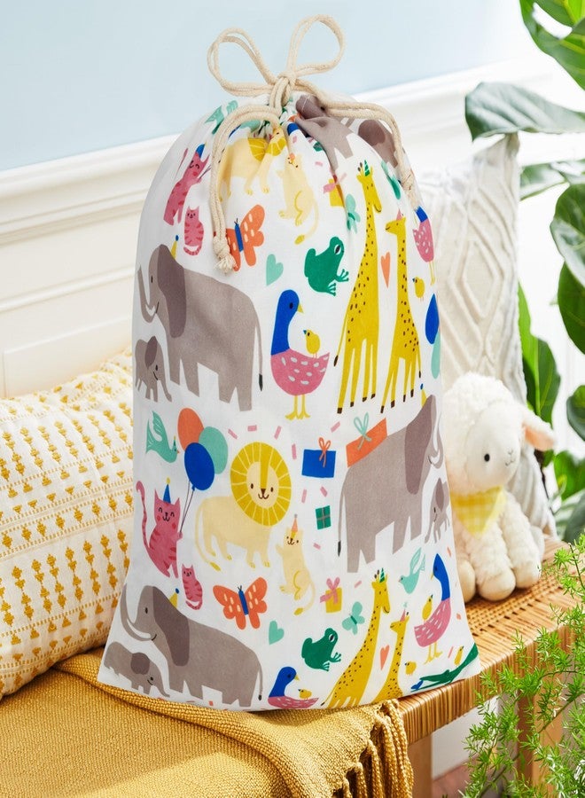 Hallmark 19" Large Canvas Drawstring Bag (Zoo Animals) Reusable Gift Bag for Baby Showers, Gender Reveal Parties, Kids Birthdays - Image 2