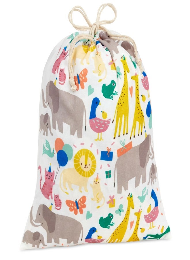 Hallmark 19" Large Canvas Drawstring Bag (Zoo Animals) Reusable Gift Bag for Baby Showers, Gender Reveal Parties, Kids Birthdays - Image 1