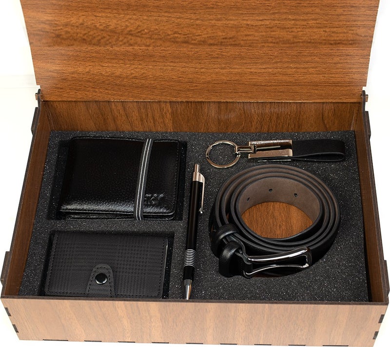 HKY Men's Leather Wallet & Mechanism Card Holder and Belt Set - Image 4