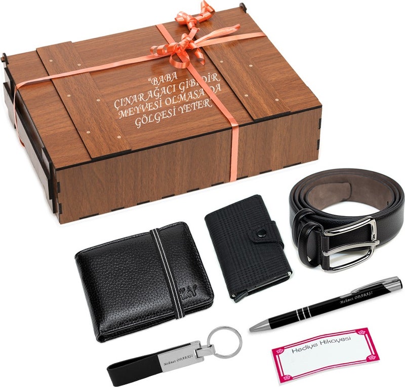 HKY Men's Leather Wallet & Mechanism Card Holder and Belt Set - Image 1