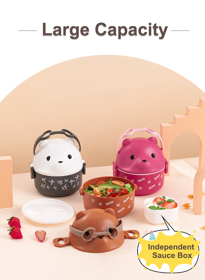 Noon East Bento Lunch Box, Reusable, Leakproof Food Container for School, work or Camping - Black and White Cartoon Bear  - Image 5