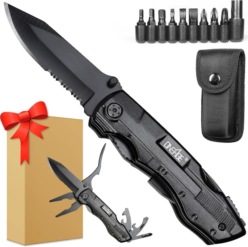 ONEAGE Gifts for Men Him Dad, Pocket Multitool Knife, Christmas Stocking Stuffers for Men, Anniversary Birthday Gifts for Husband, Boyfriend, Guy, Groomsmen, Fathers Day, Gadget for Hiking, Camping, Outdoor - Image 1