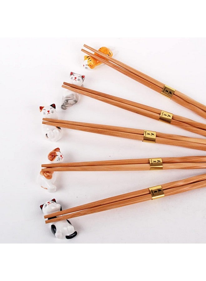 Happy Sales Happy Sales HSRST-CAT, Japanese Chopsticks Set with Cute Kitten Maneki Neko Lucky Fortune Cats Chopsticks Rest 5 Pair Assorted Colors Chopsticks Set Dining Table Starter Kit Beautiful Gift, Cat  - Image 2