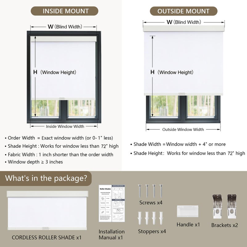 SUNOFF Cordless Blackout Roller Shades Blinds for Windows Free-Stop,Pull Down Room Darkening with Valance,Thermal Insulated Woven Fabric Window Door Blinds for Home,Office,White 20" W x 72" L - Image 5