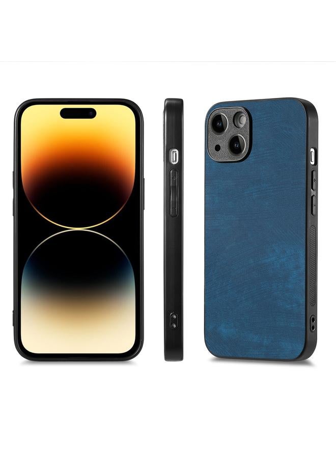 erorex For Iphone 15 Plus Retro Leather Skin Pc Phone Case With High Aluminum-Silicon Glass Film(Blue) - Image 2